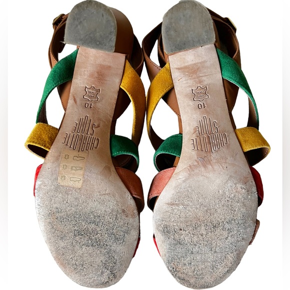 Anthropologie Charlotte Stone Olivia Color Block Leather Suede Sandals - Picture 13 of 15